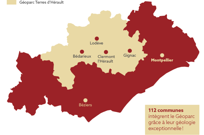 112 communes intègrent le Géoparc grâce à leur géologie exceptionnelle ! Donc Bédarieux, Lodève Clermont l'Hérault et Gignac.